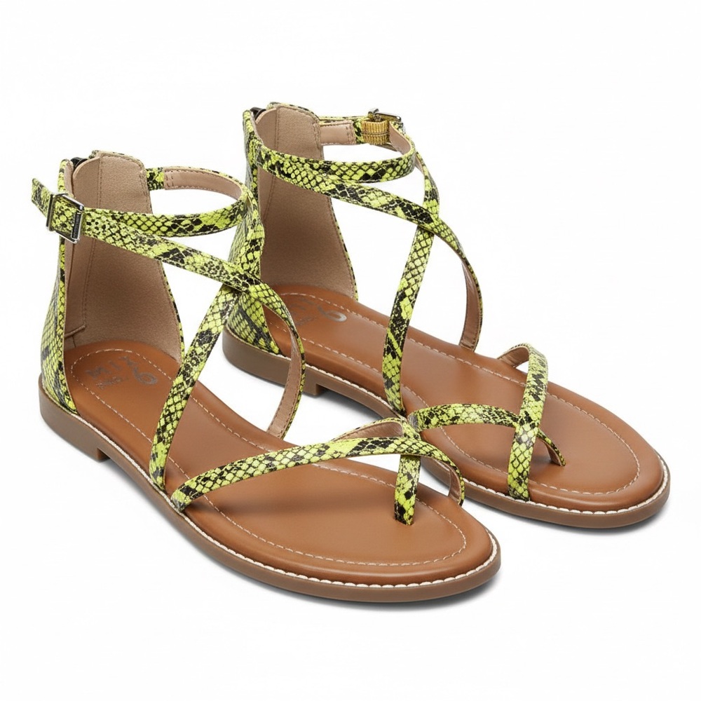 Mix No. 6 Women’s Neon Yellow Snakeskin Strappy Sandals - Size 8 NWOT